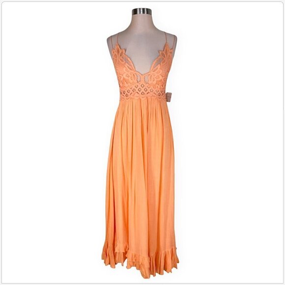 Free People FP One Adella Pretty Peach Lace Maxi Slip Dress Summer NWT NEW M - Picture 5 of 8